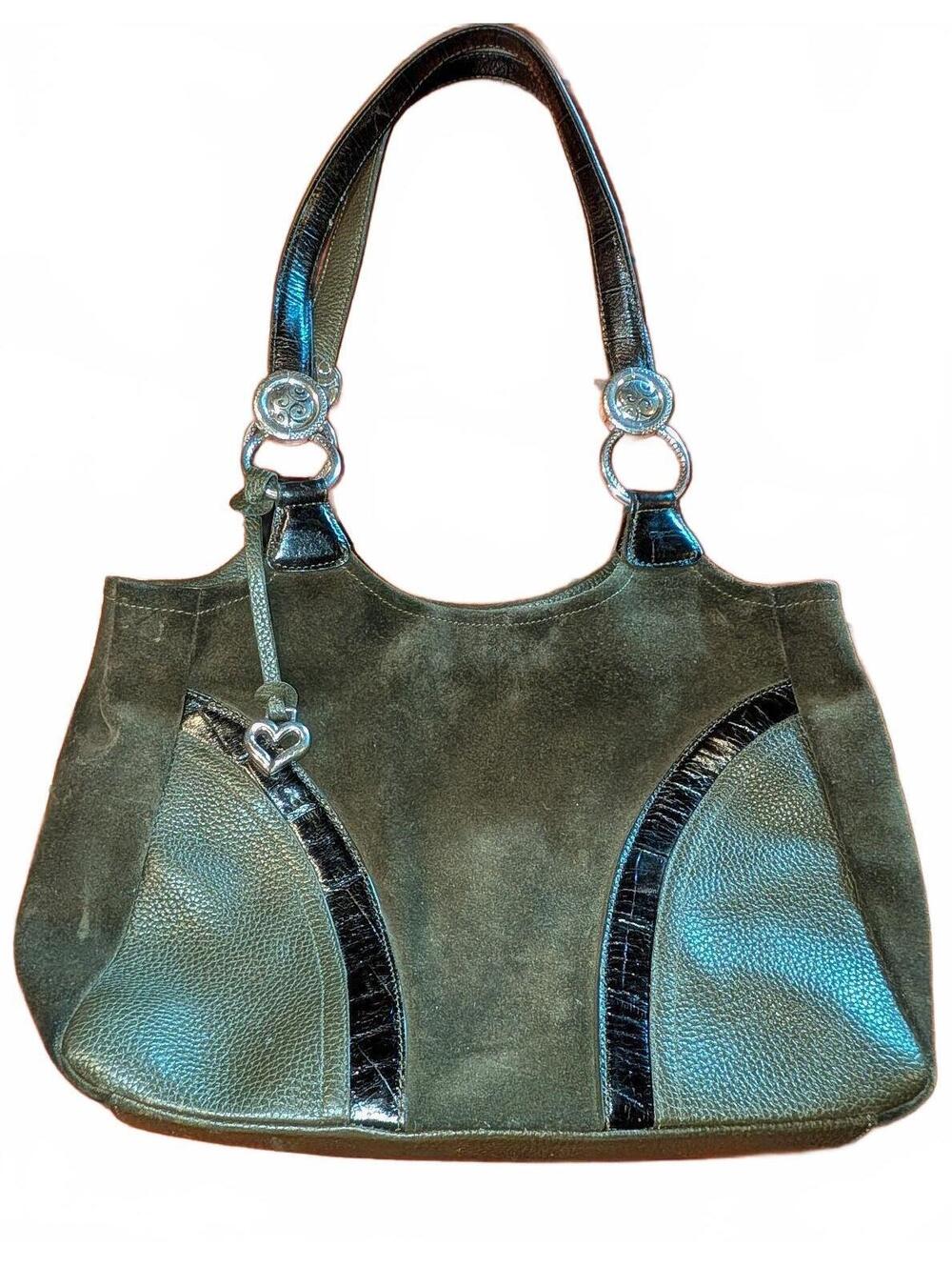 Brighton Olive Green Suede and Leather Shoulder Bag with Heart Charm